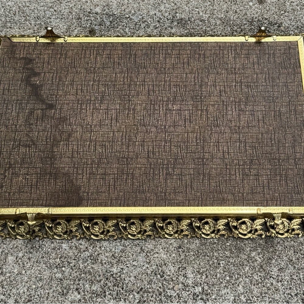 Vintage Estate Ornate Brass Footed Mirrored Vanity Tray - Picture 7 of 11